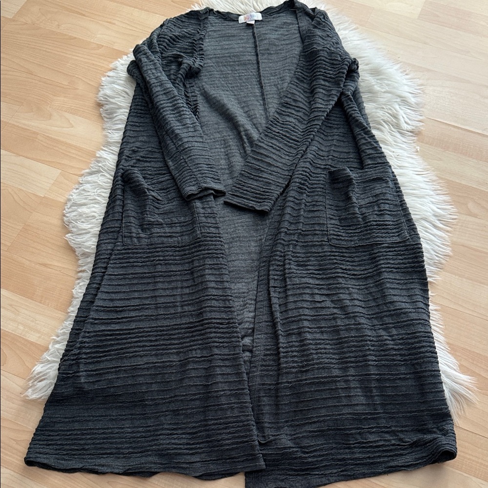 Lularoe Long Charcoal Open Cardigan Sweater S